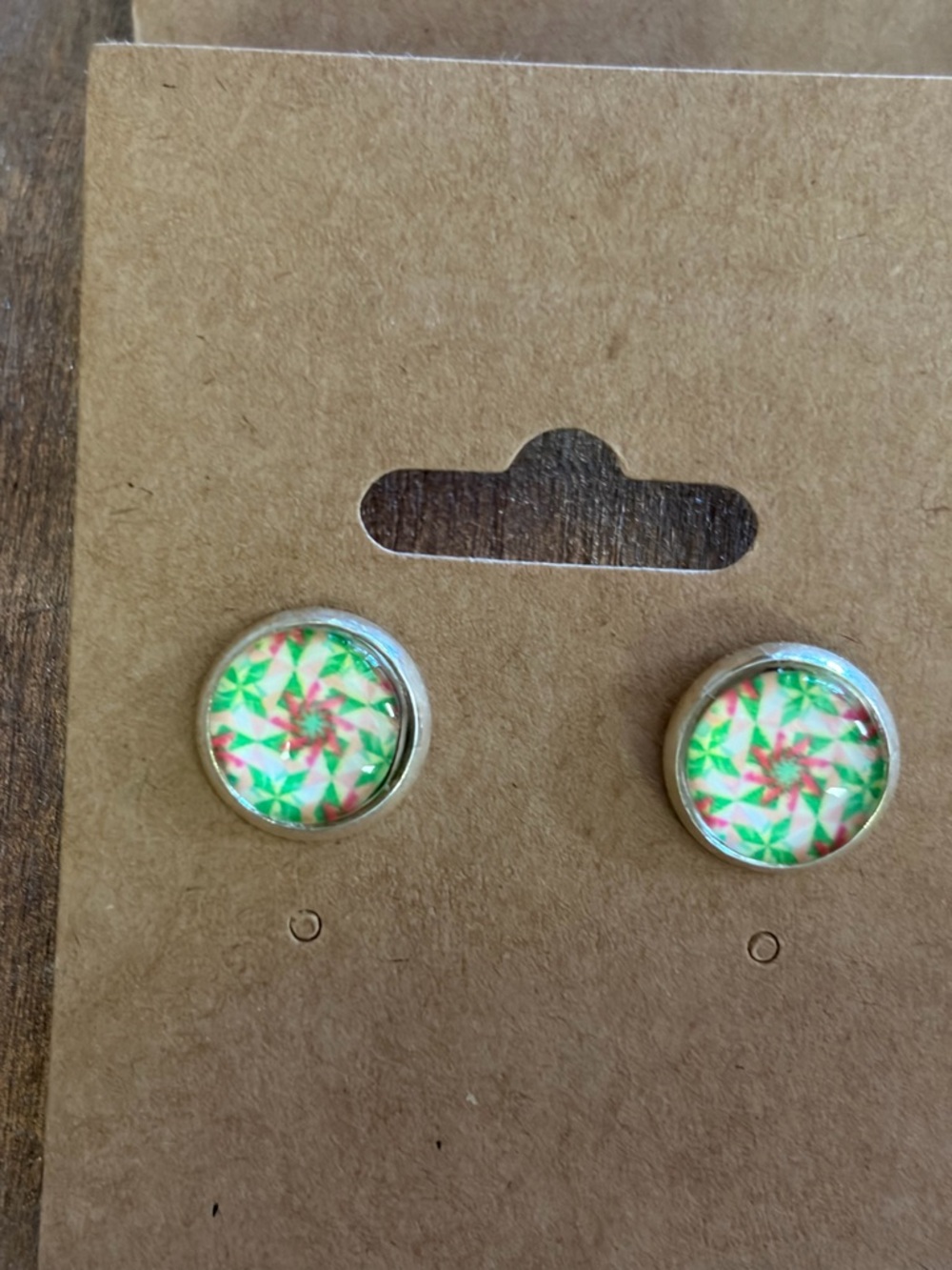 Colorful Geometric Stud Earrings - Green & Pink